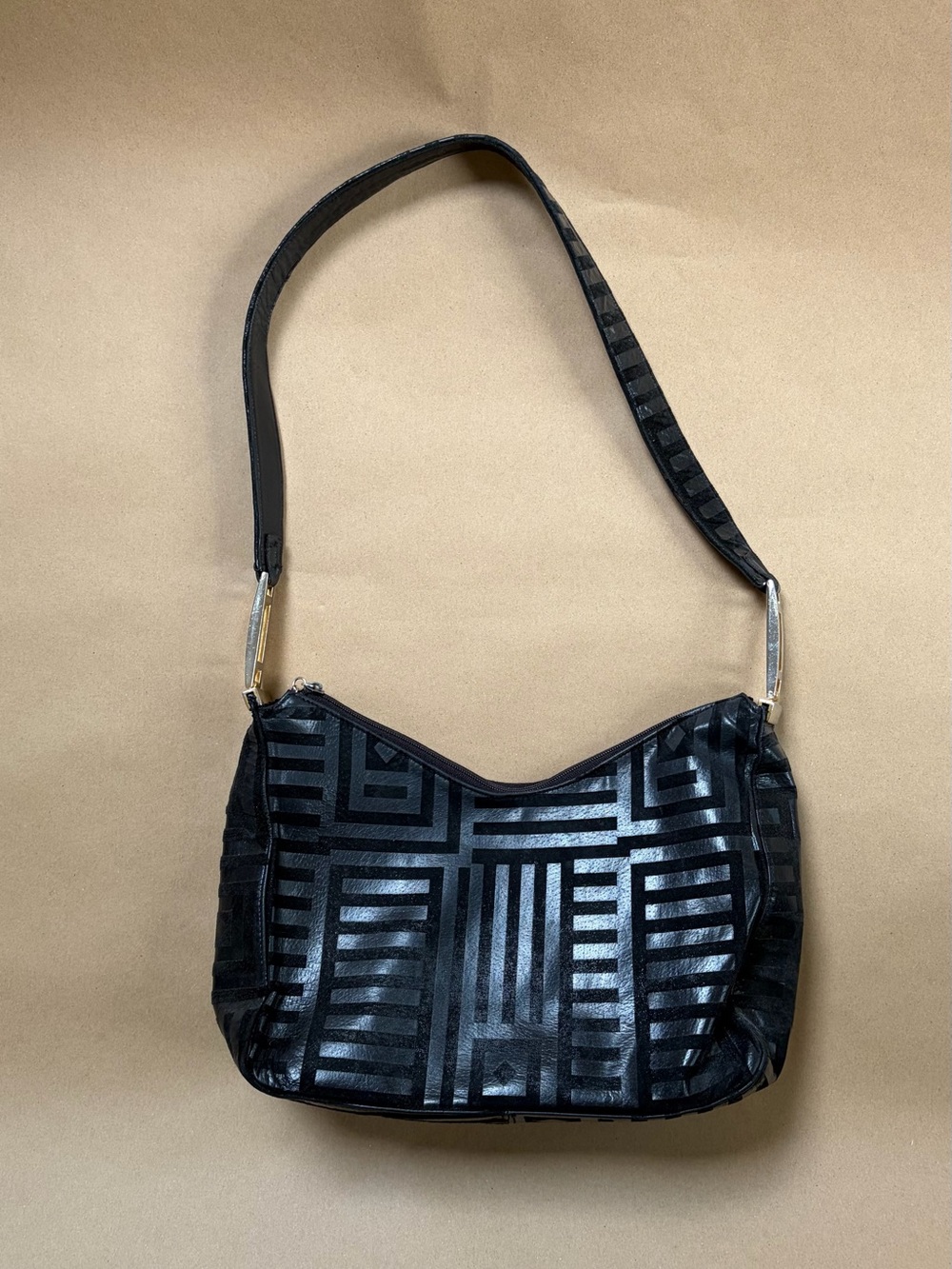 Vintage Black Suede & Leather Shoulder Bag / cross body  Handbag